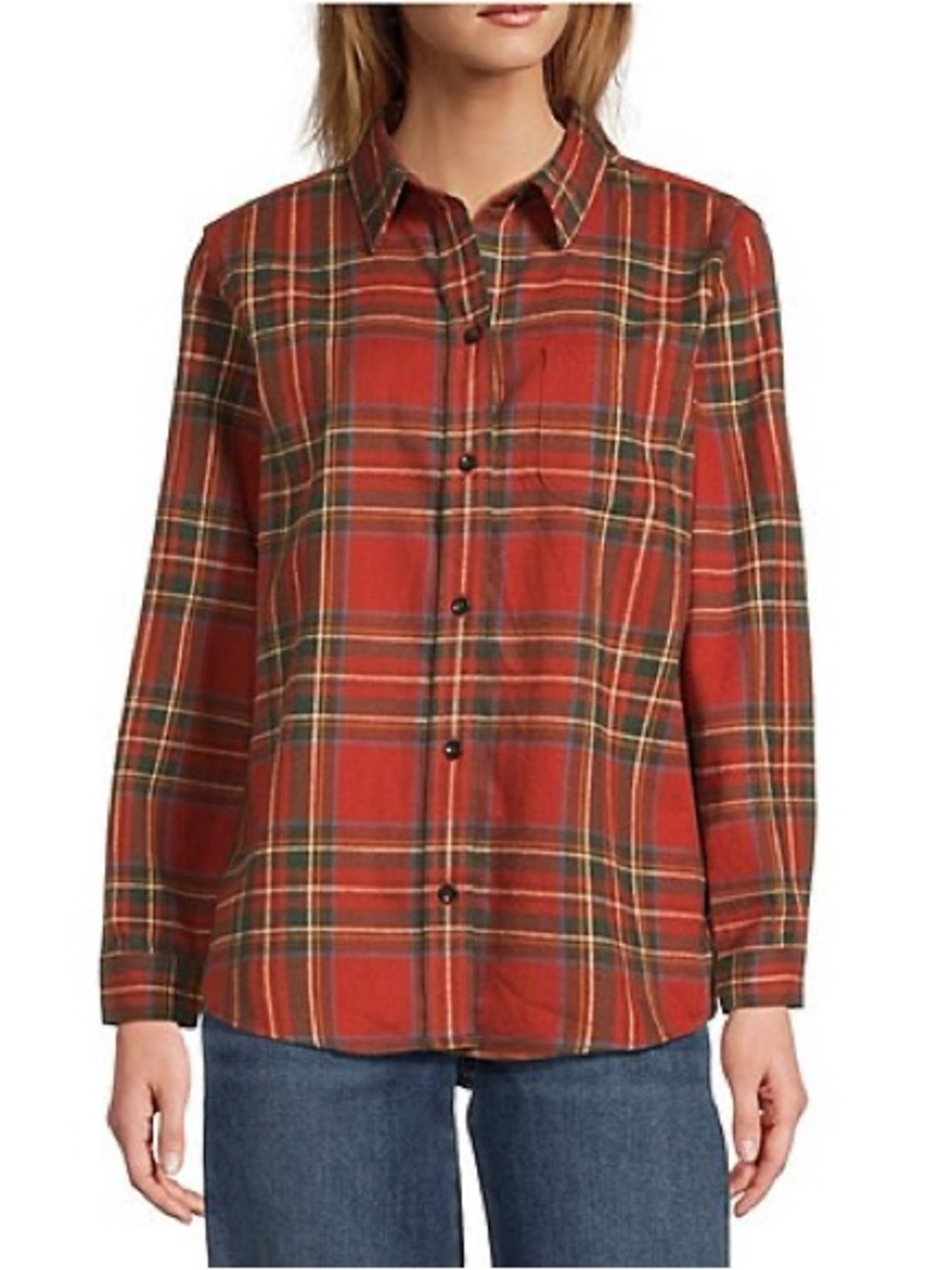 L.L.Bean Scotch Plaid Shirt Red Plaid Relaxed-Fit Button Down Shirt Large New